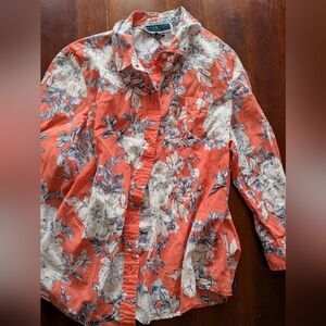 Karen Scott Coral and White Floral Blouse